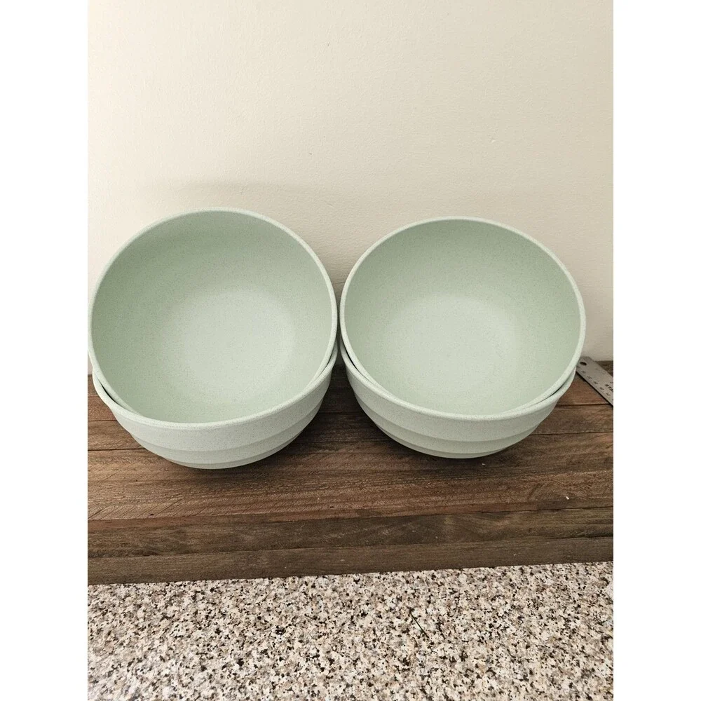 4 Green Speckle Plastic All Purpose Bowls Serving Pasta Mixing Prep